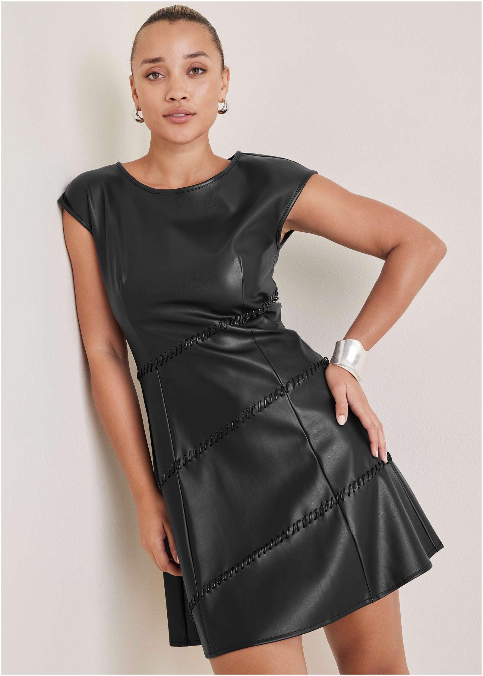 Faux Leather Mini Dress - Black Product Image