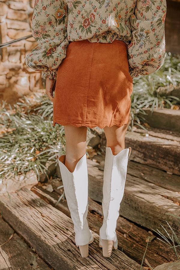 The Sienna High Waist Corduroy Mini Skirt in Rust Product Image