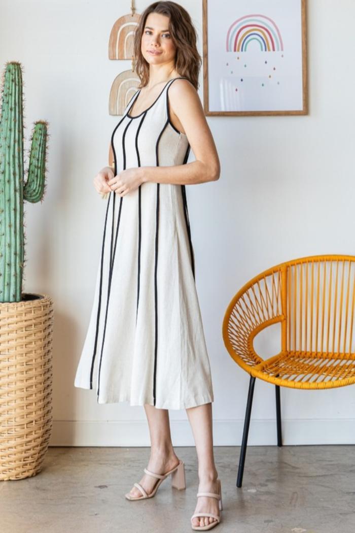 Contrast Trim Linen Dress Product Image