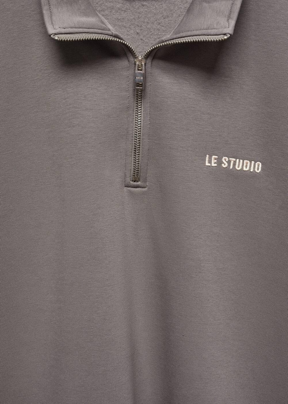 MANGO MAN - Cotton sweatshirt with zipper neck medium greyMen Product Image