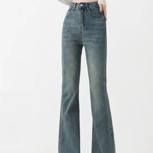 High Waist Washed Flared Jeans Product Image