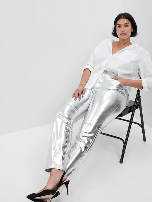 High Rise Vegan Leather Cheeky Straight Pants Product Image