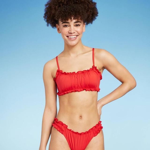 Womens Ruffle Bralette Bikini Top - Wild Fable Red XS Product Image