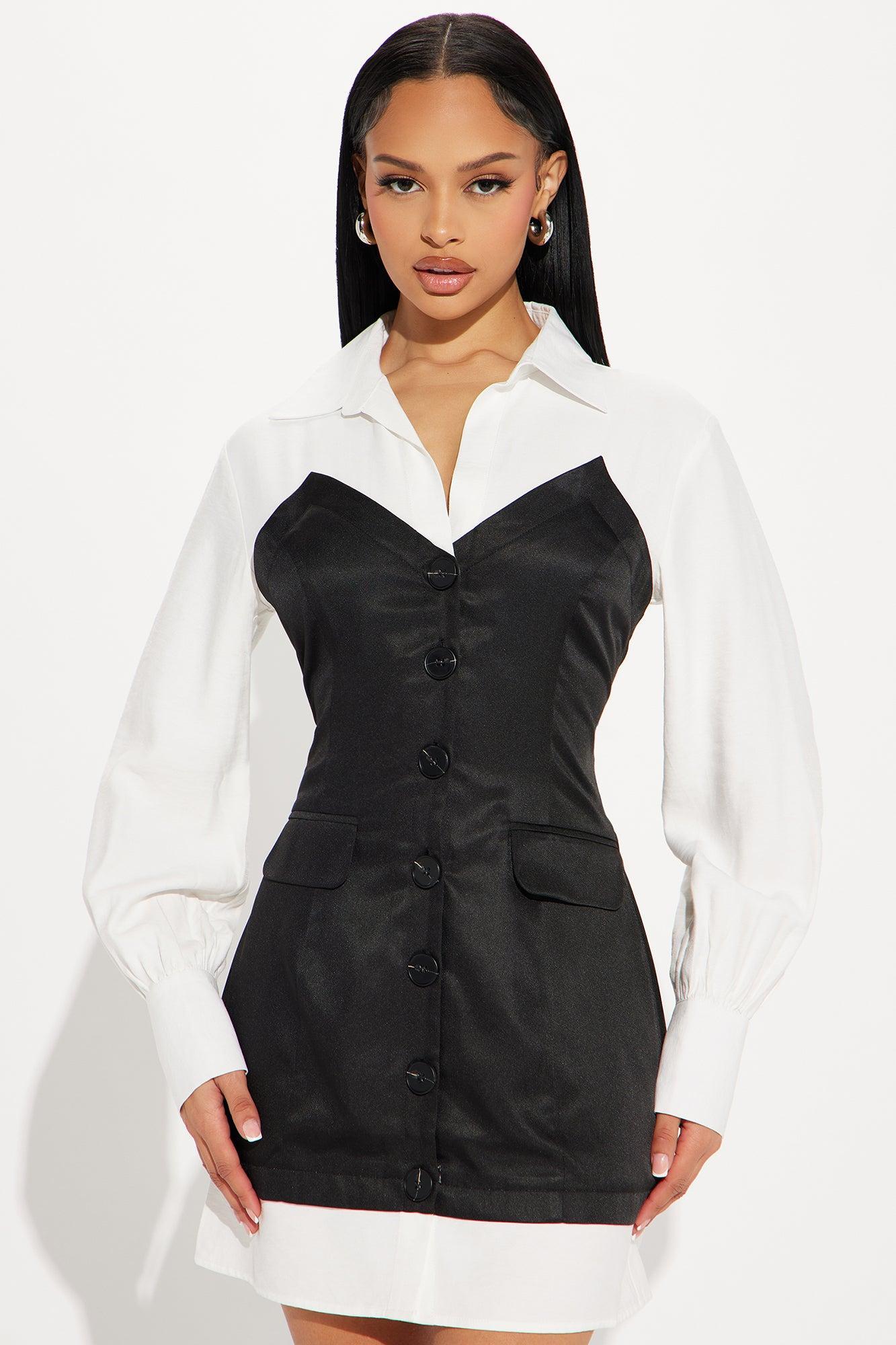 Katie Blazer Mini Dress - White/Black Product Image