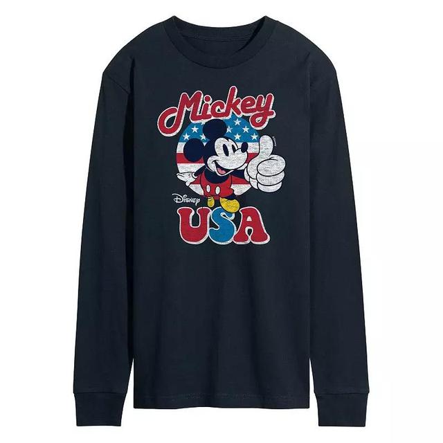 Disneys Mickey Mouse Mens USA Long Sleeve Graphic Tee Blue Product Image