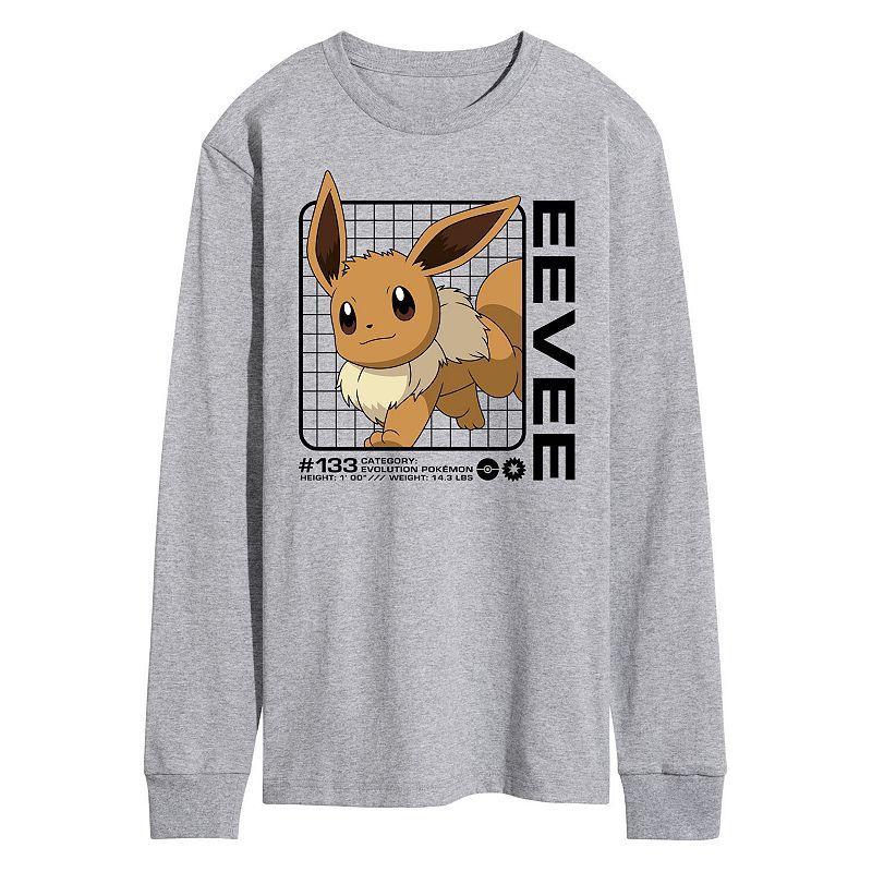 Mens Pokemon Eevee Stats Long Sleeve Graphic Tee Med Grey Product Image