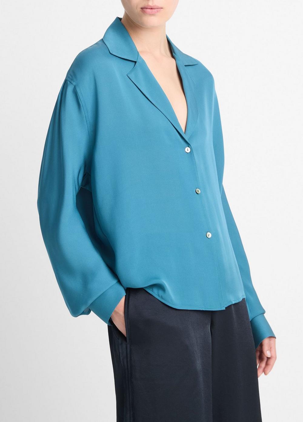 Silk Lapel-Collar Dolman-Sleeve Blouse Product Image