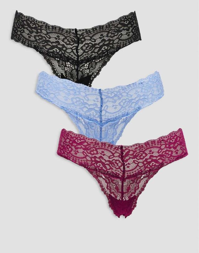 Cotton On everyday lace thong briefs 3 pack berry blue black Product Image