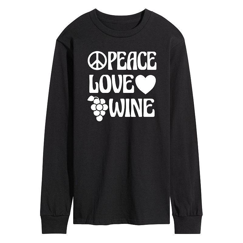 Mens Peace Love Wine Long Sleeve Graphic Tee Product Image