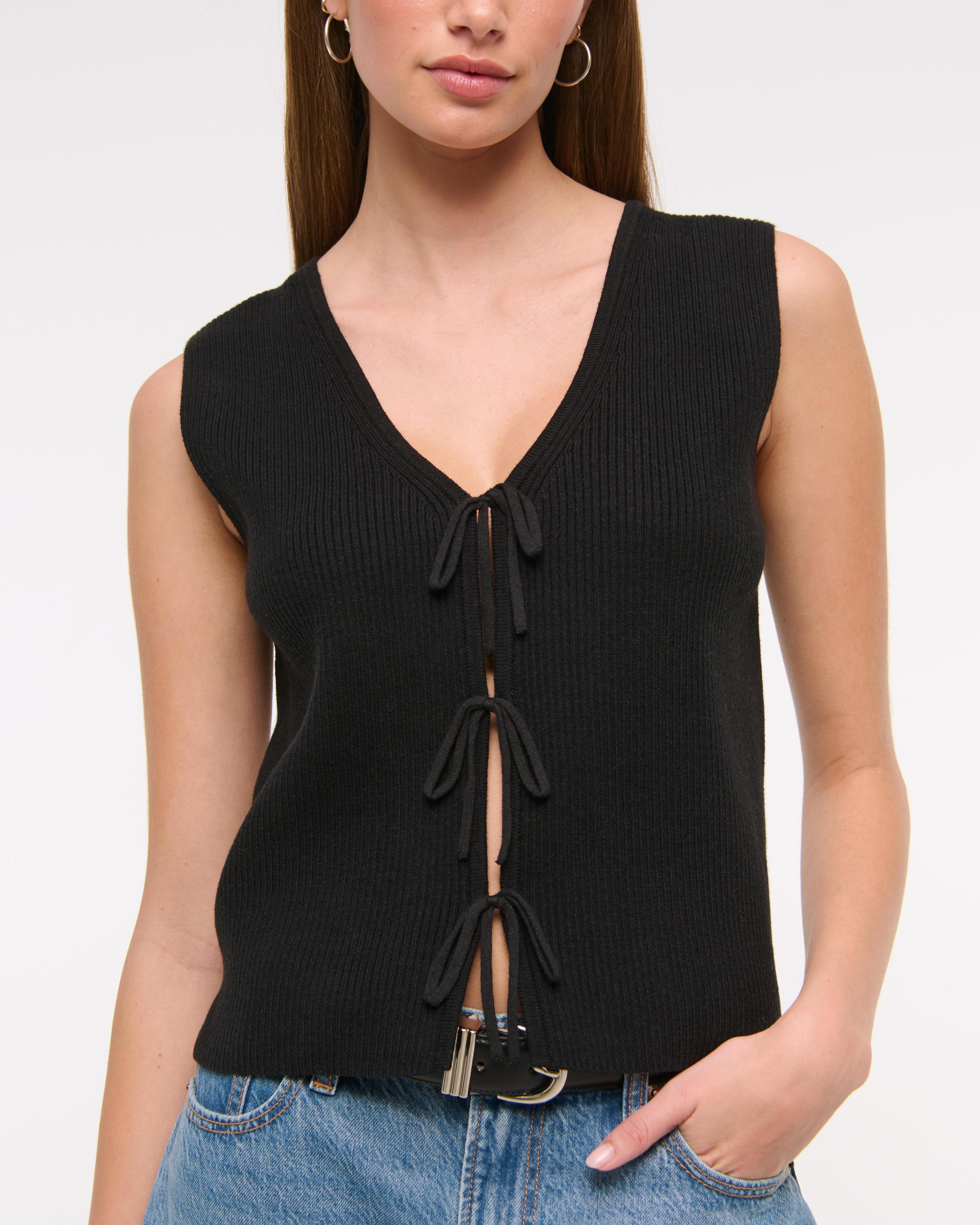 Tie-Front V-Neck Sweater Vest Product Image