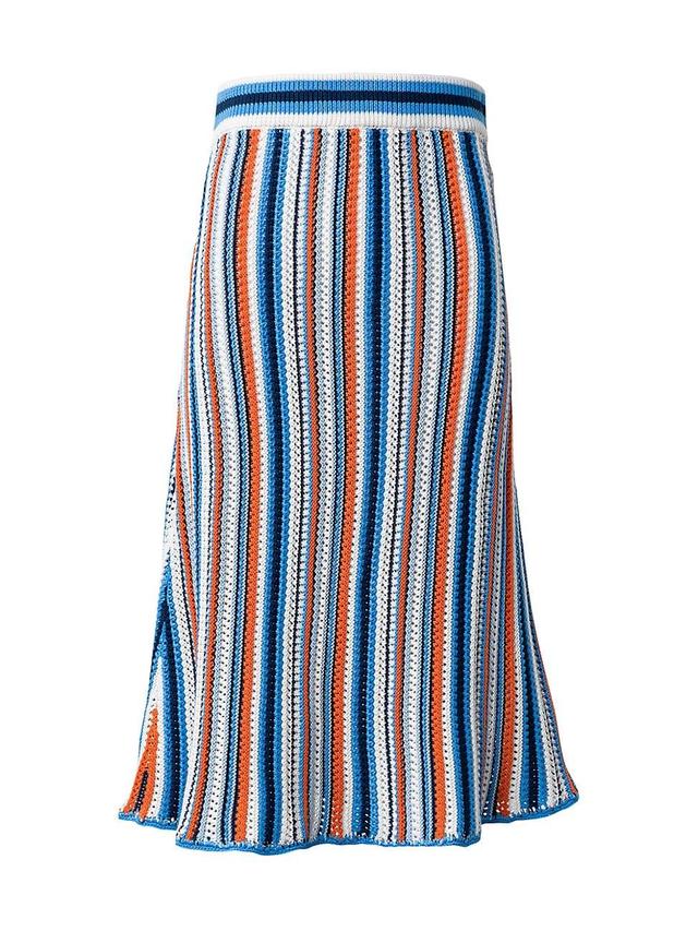 Womens Stripe Crochet Cotton Midi-Skirt Product Image