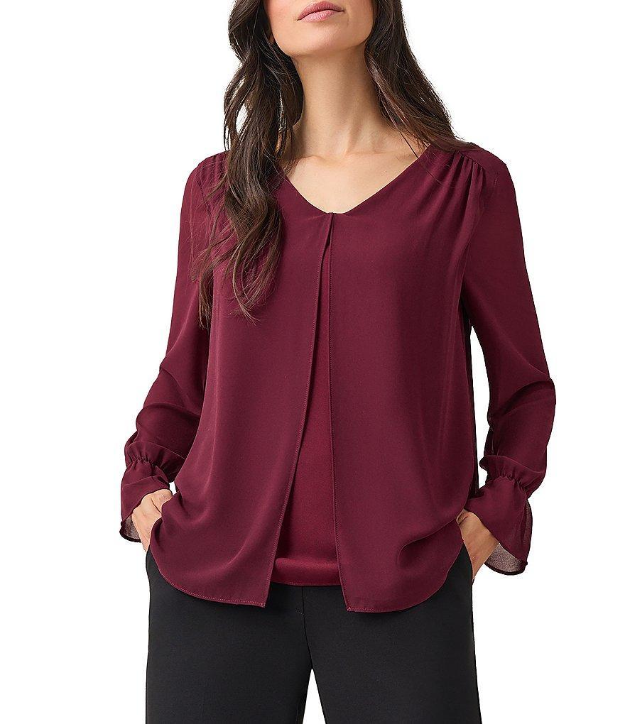 Kasper Double Layer V-Neck Bell Sleeve Blouse Product Image