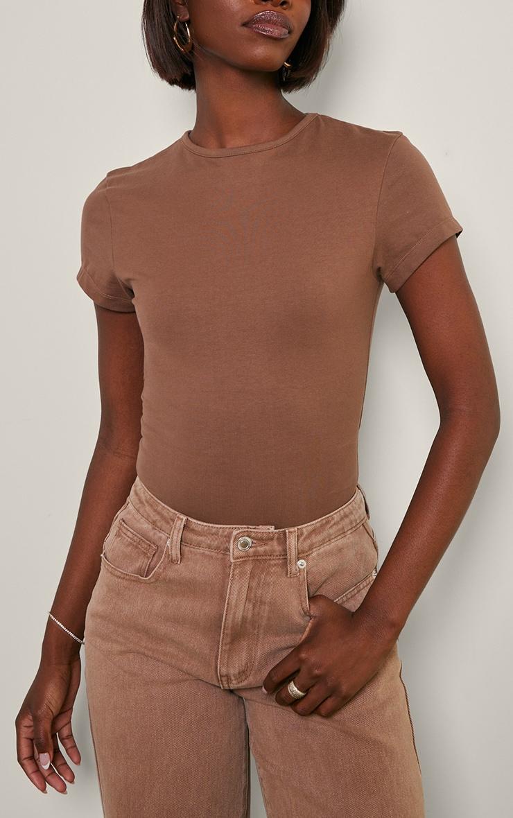 Tall Taupe Premium Cotton Cap Sleeve Fitted Bodysuit Product Image