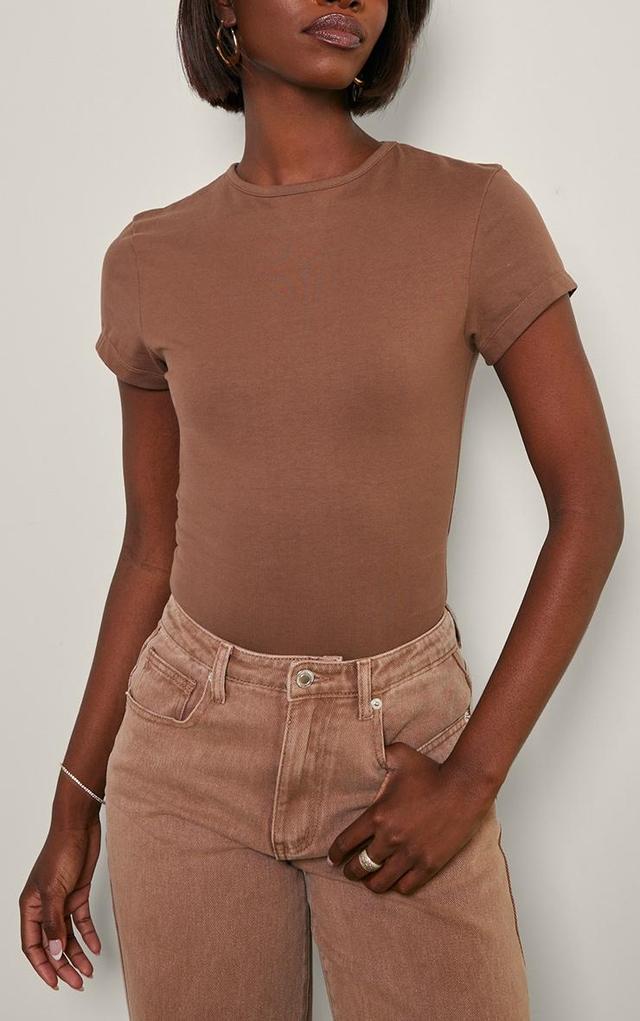 Tall Taupe Premium Cotton Cap Sleeve Fitted Bodysuit Product Image