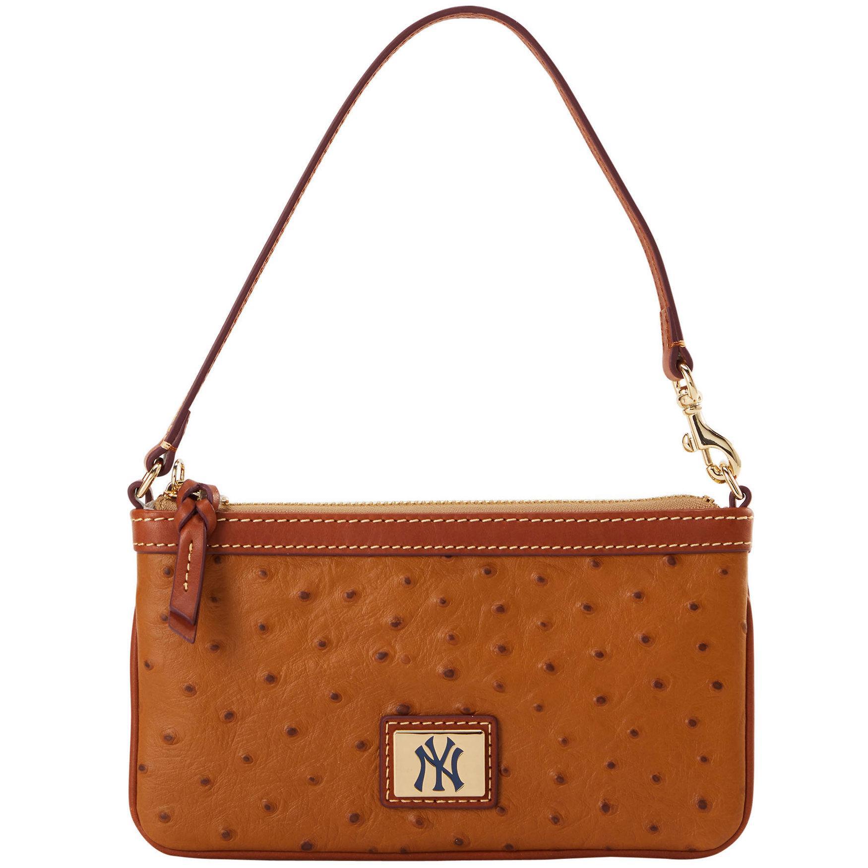 Dooney & Bourke Womens MLB Yankees Large Slim Coated Cotton Wristlet in Caramel Product Image