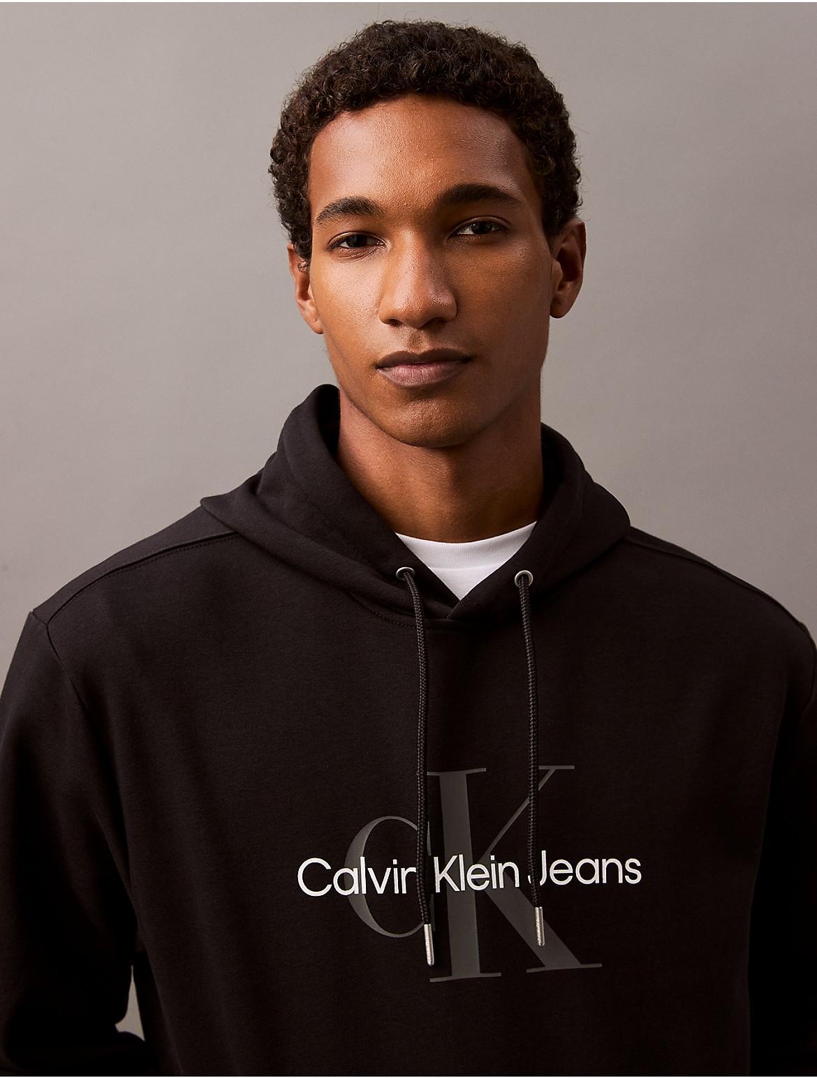 Calvin Klein Mens Monogram Logo Fleece Hoodie - Purple - XS Product Image