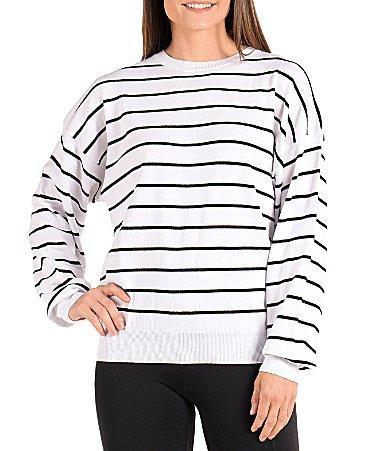 SwingDish Reagan Stripe Print Cotton Crew Neck Long Sleeve Sweater Product Image