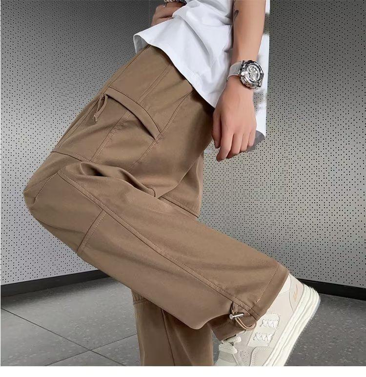 Mid Rise Plain Straight Leg Cargo Pants Product Image