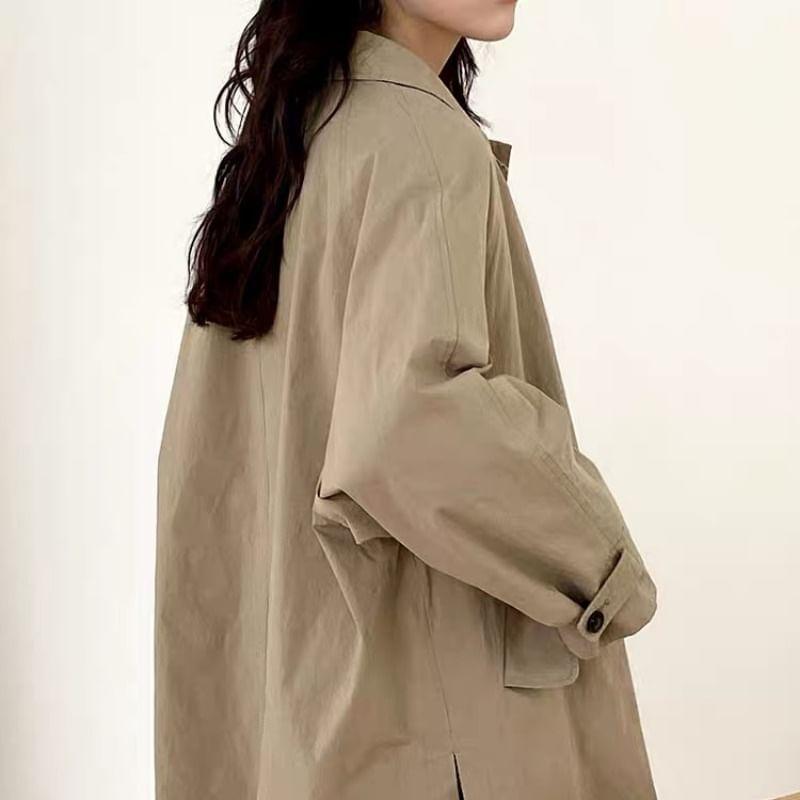 Collared Plain Button Trench Jacket Product Image