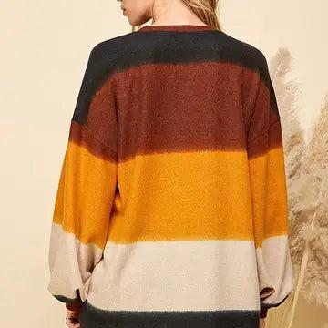 Women Multi Color Stripe Cuffed Loose Fit Sweater Female Product Image