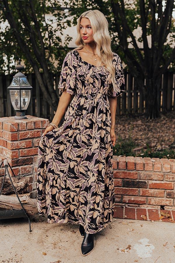 Charming Smile Floral Maxi Dress in Black Product Image