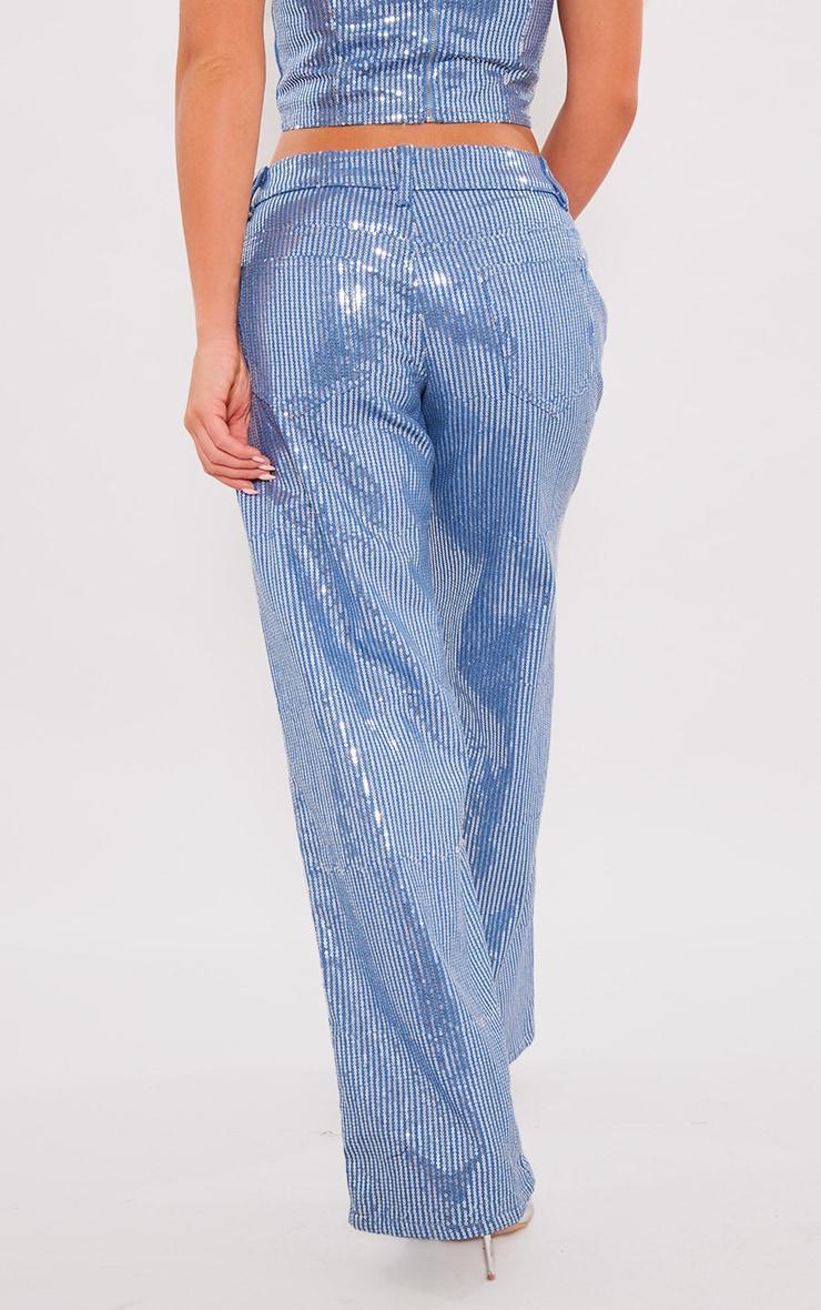 Light Blue Wash Sequin Wide Leg Jean Product Image