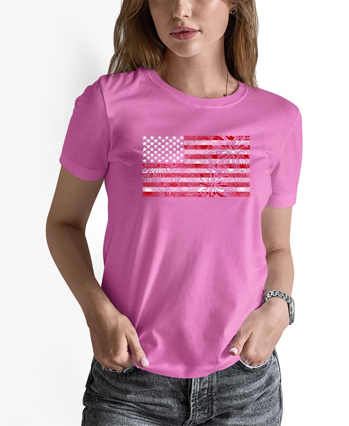 La Pop Art Womens Fireworks American Flag Short Sleeve T-shirt Product Image