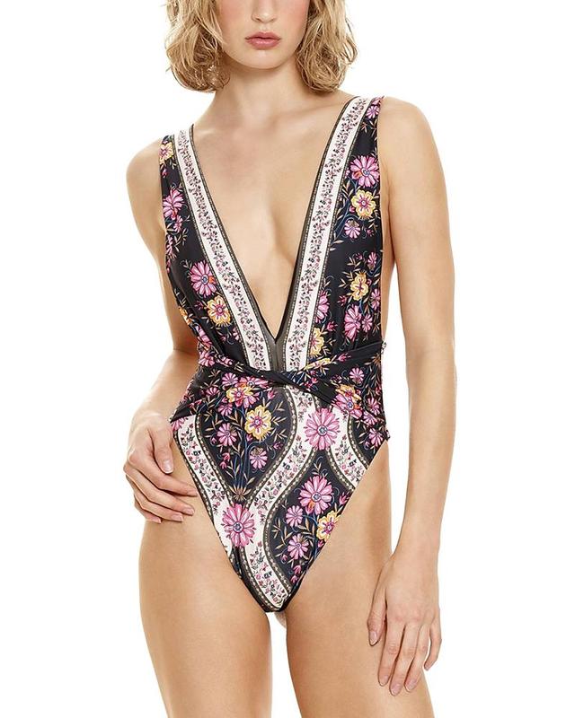 Agua Bendita Ellis Aguja Belted Floral One-Piece Swimsuit Product Image