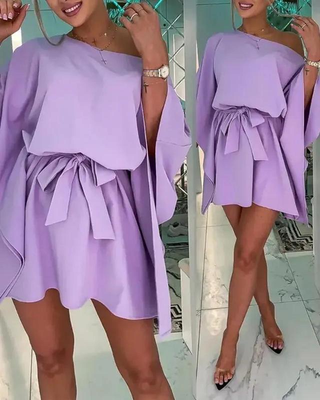 Olivia Mark – Casual Belted Batwing Sleeve Dress Product Image