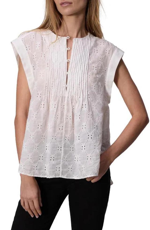 Gabby Embroidered Eyelet Top In White Product Image