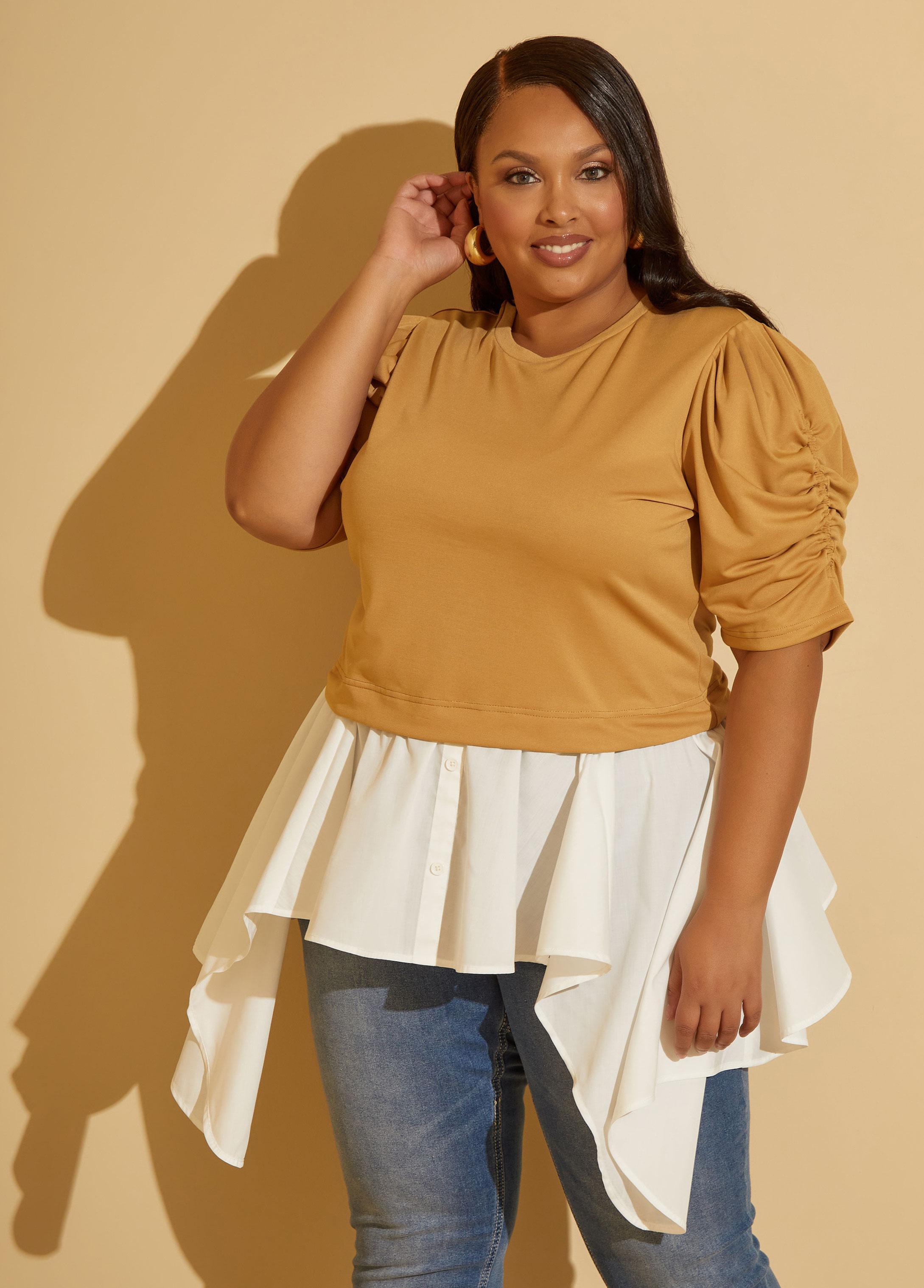 Plus Size Ruched Paneled Top Ashley Stewart Product Image