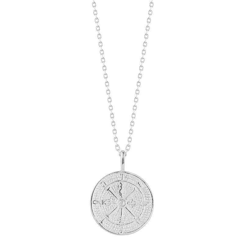 Sunkissed Sterling Cubic Zirconia Compass Medallion Pendant Necklace, Womens Silver Tone Product Image