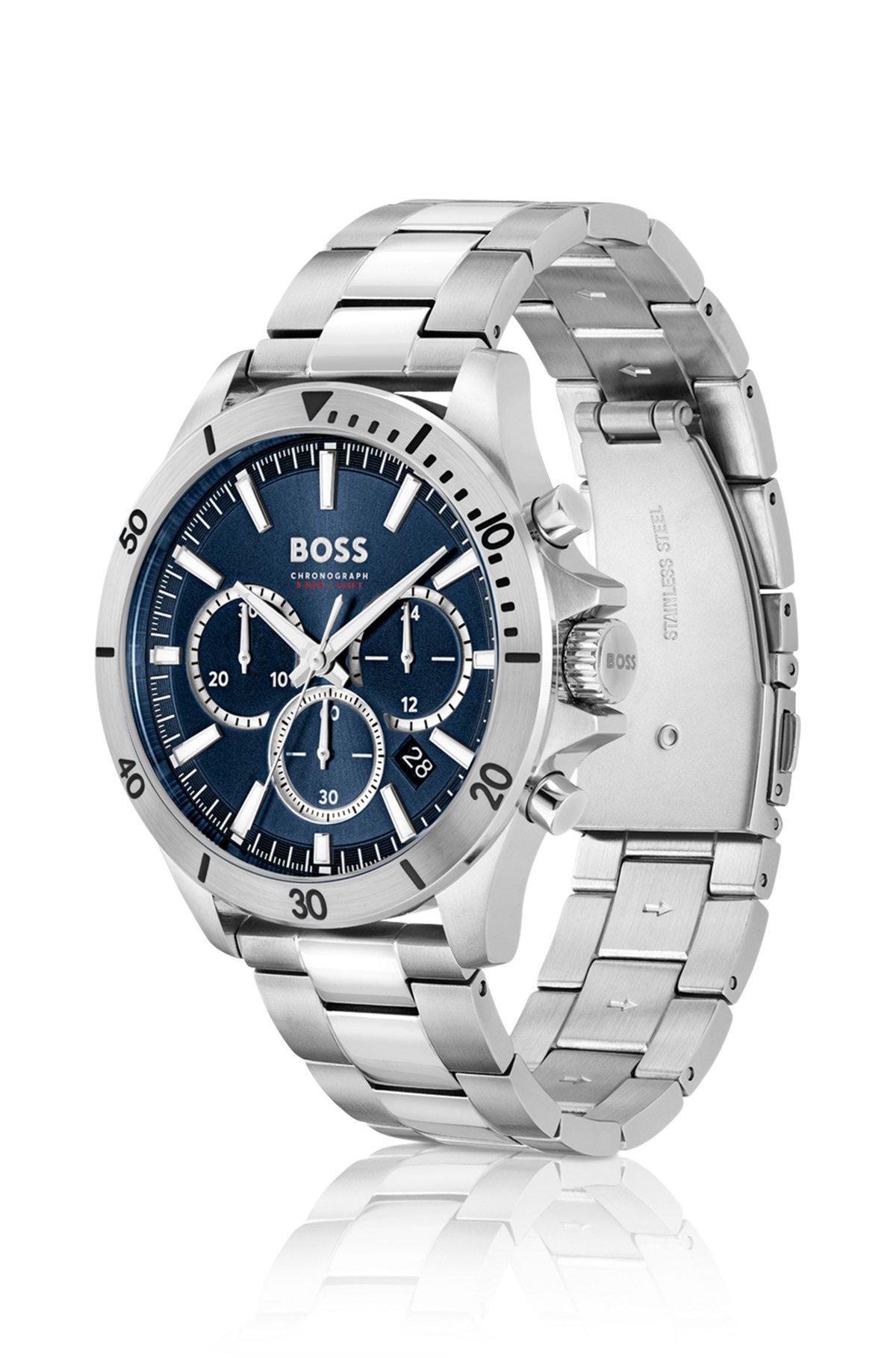 Blue-dial chronograph watch with link bracelet Product Image