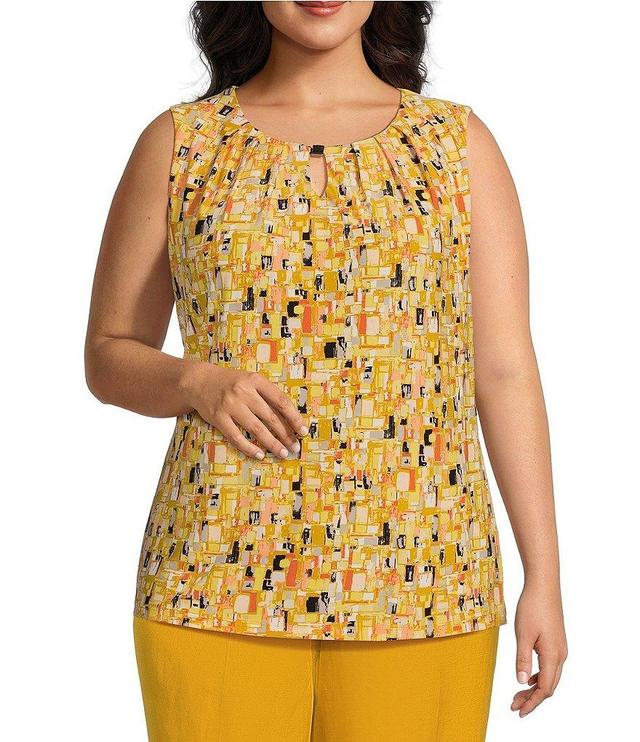 Kasper Plus Size Pleated Keyhole Neck Sleeveless Fitted Top Product Image