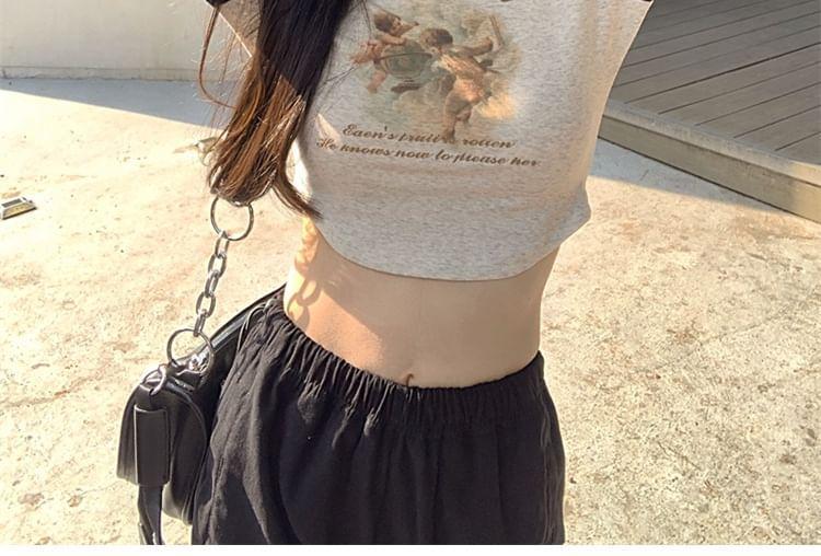 Long-Sleeve Crewneck Print Raglan Crop T-Shirt Product Image