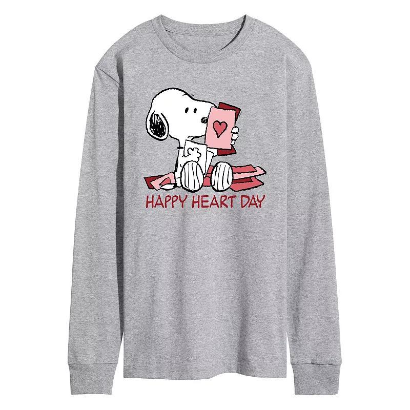 Mens Peanuts Happy Heart Day Long Sleeve Graphic Tee Grey Gray Product Image