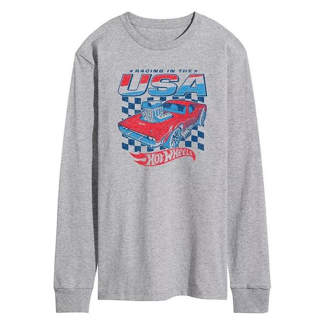 Mens Hot Wheels Racing In The USA Long Sleeve Graphic Tee Grey Gray Product Image