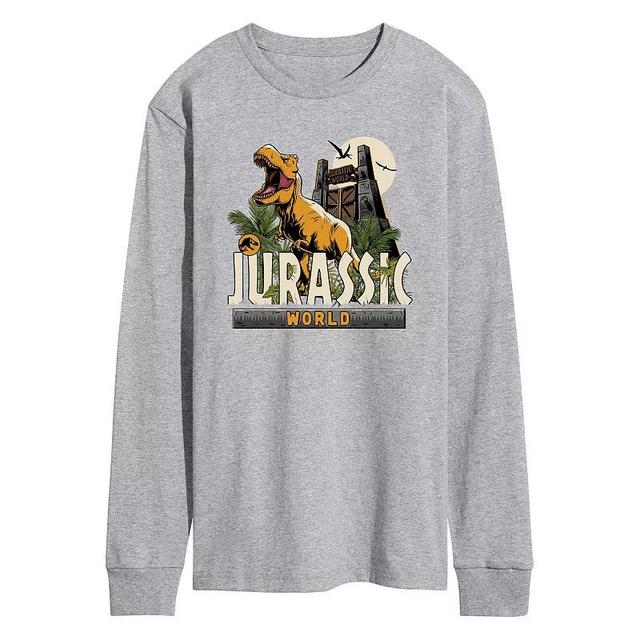 Mens Jurassic World T Rex Long Sleeve Graphic Tee Grey Gray Product Image