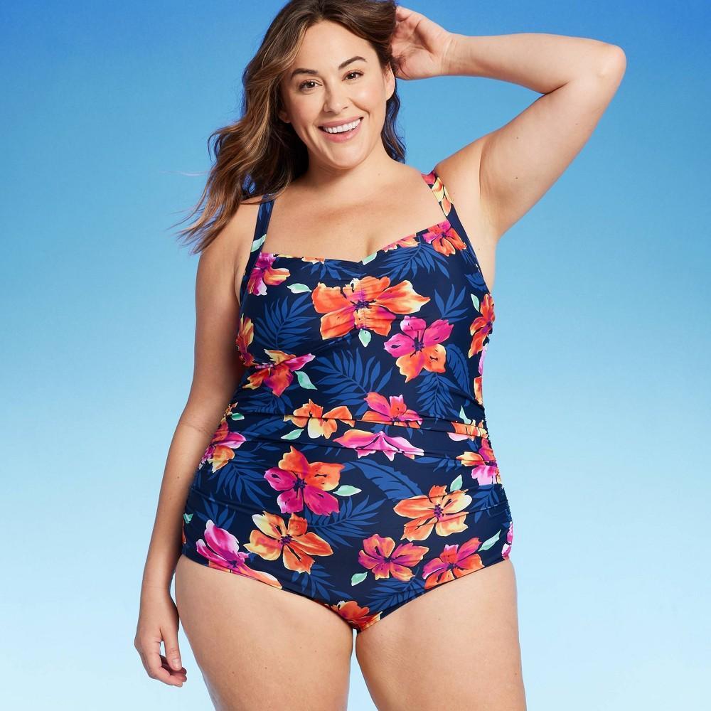 Lands End Womens UPF 50 Full Coverage Tummy Control Floral Print One Piece Swimsuit - Multi 1X Product Image