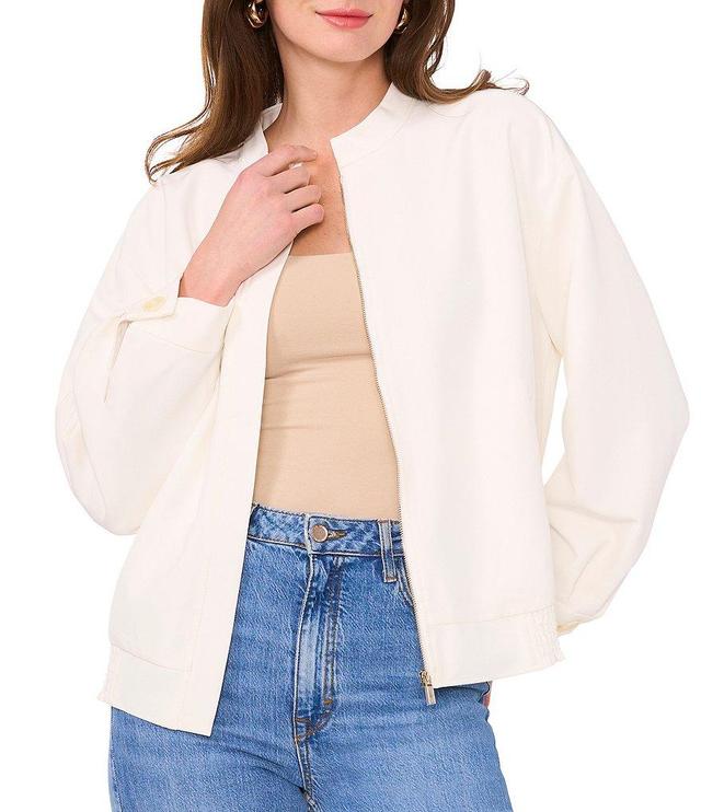 Vince Camuto Soho Stretch Twill Banded Collar Long Sleeve Zip Front Bomber Jacket Product Image