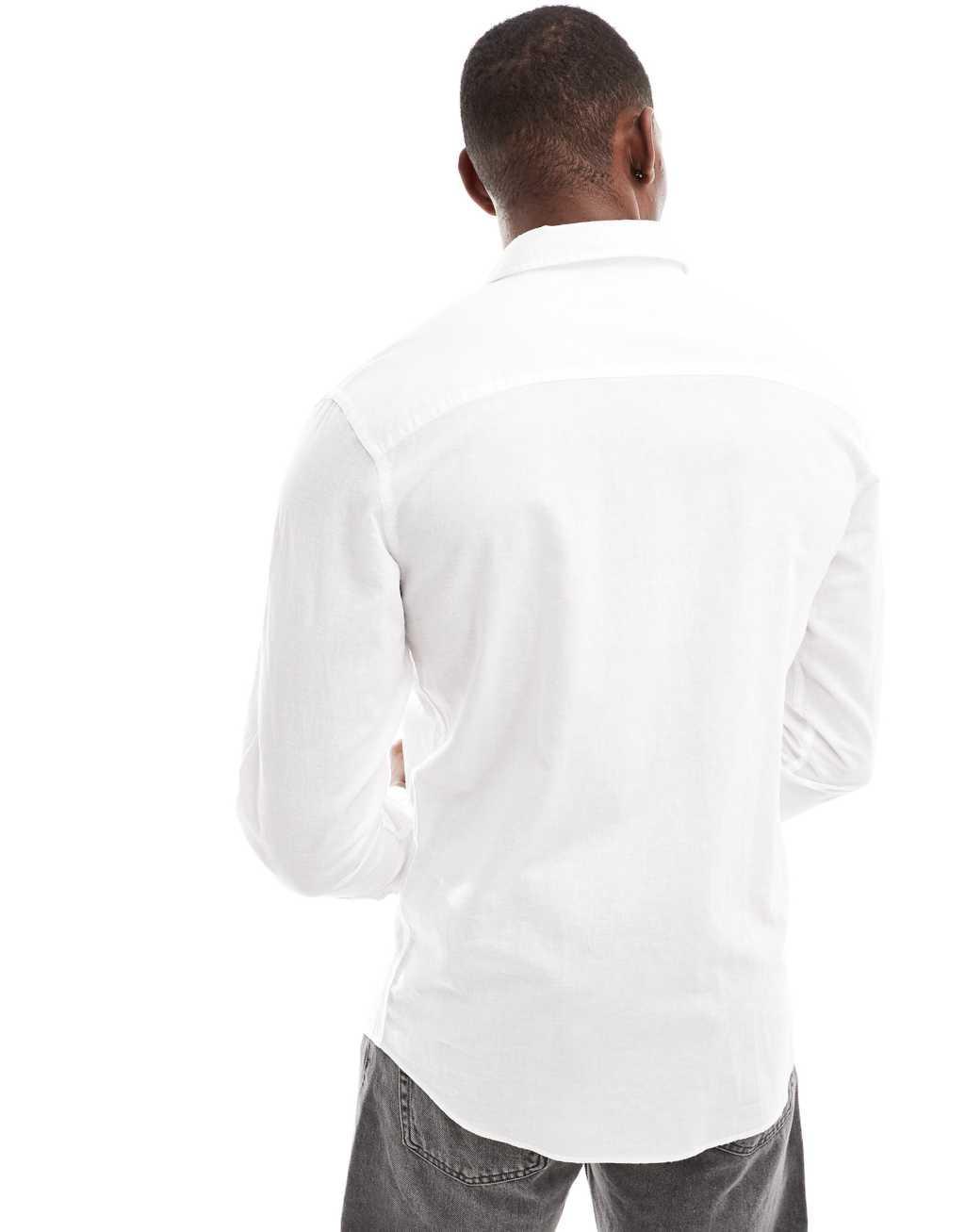 Jack & Jones linen mix shirt with long sleeves in white Product Image