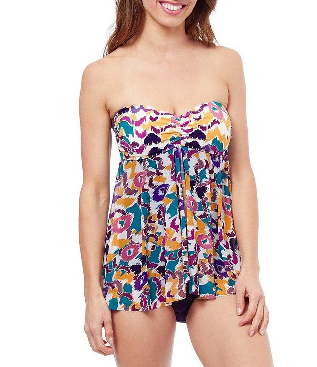 Profile by Gottex Echo Abstract Printed Bandeau Flyaway Draped Tummy Control One Piece Swimsuit Product Image