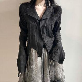 Long-Sleeve Asymmetrical Ruched Shirt Product Image