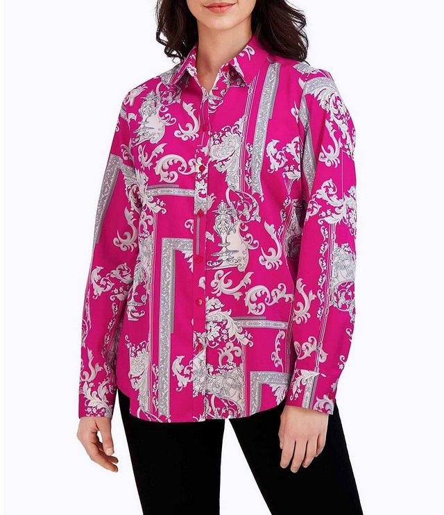 Foxcroft Zoey Printed Cotton Sateen Point Collar Long Sleeve Button Front Shirt Product Image