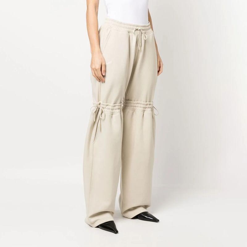 Drawstring Waist Plain Panel Wide Leg Sweatpants Product Image