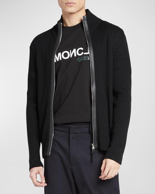 Moncler Zip Front Jacket with Leather Trim Product Image