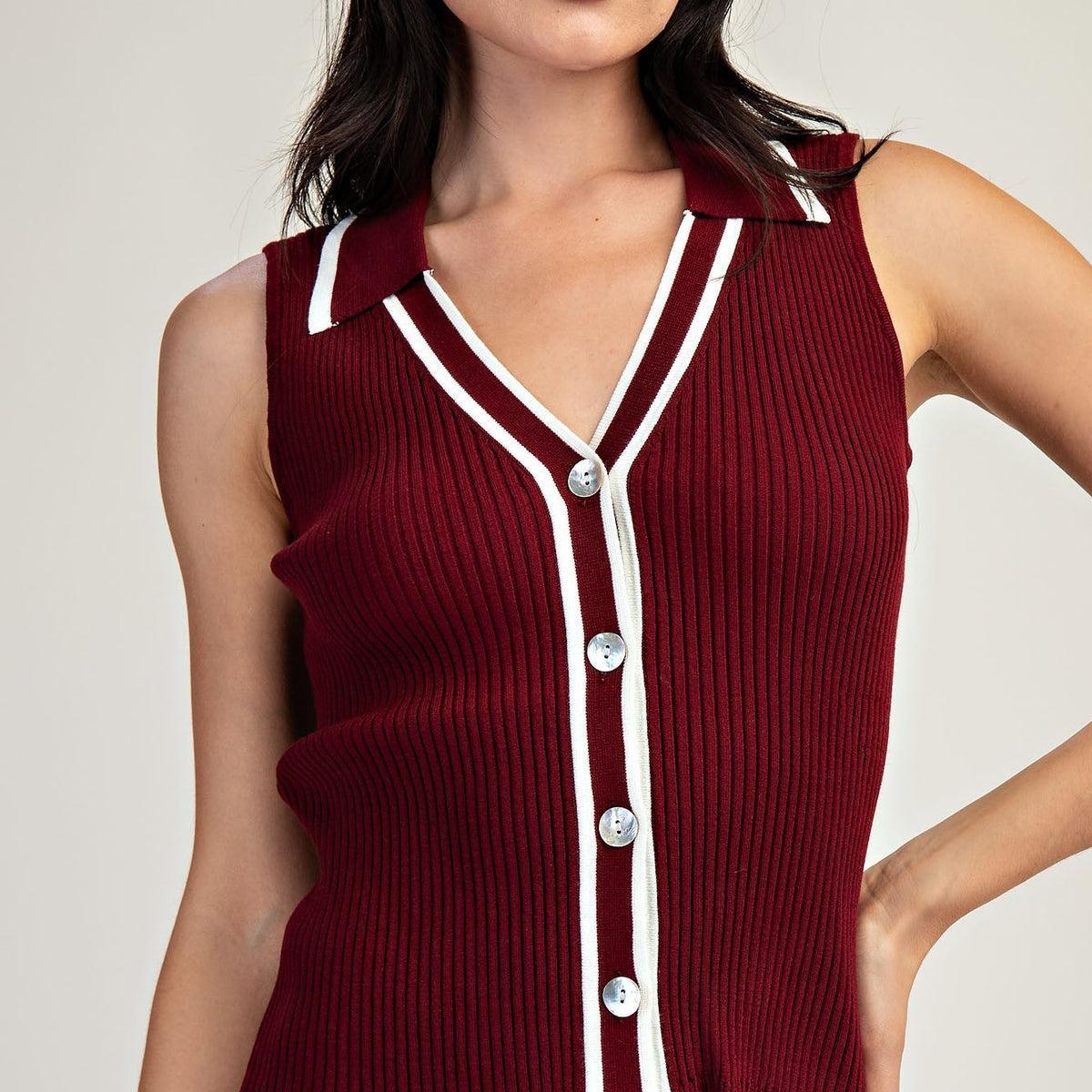 Collared Ribbed Sweater Top Product Image