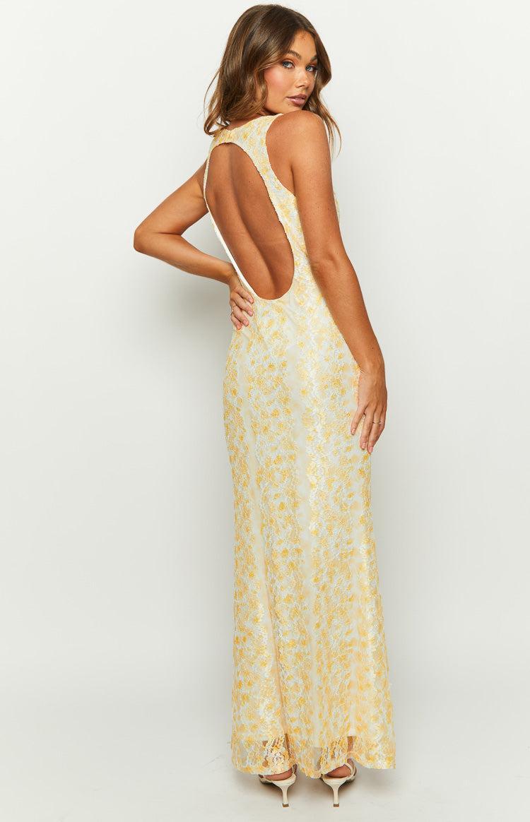 Farida Yellow Lace Maxi Dress Product Image