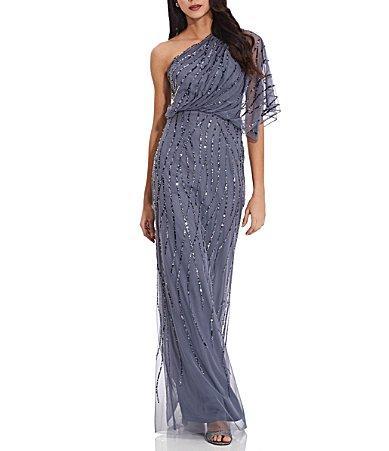 Adrianna Papell Beaded One-Shoulder Gown Product Image