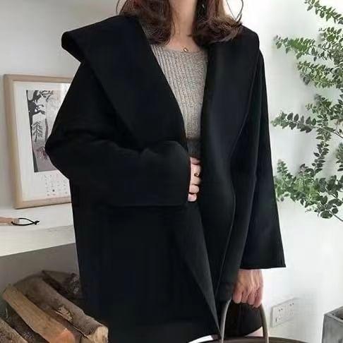 Hooded Plain Open Front Coat Product Image